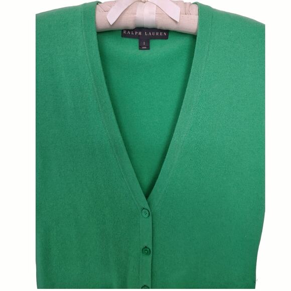 RALPH LAUREN Classic Cashmere Sweater Green Size S Preppy Basic V-Neck Cardigan - Picture 10 of 12